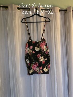 Floral Spaghetti Strap Tank Top - Black/Pink